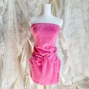 Pink Terry Cloth Strapless Mini Dress